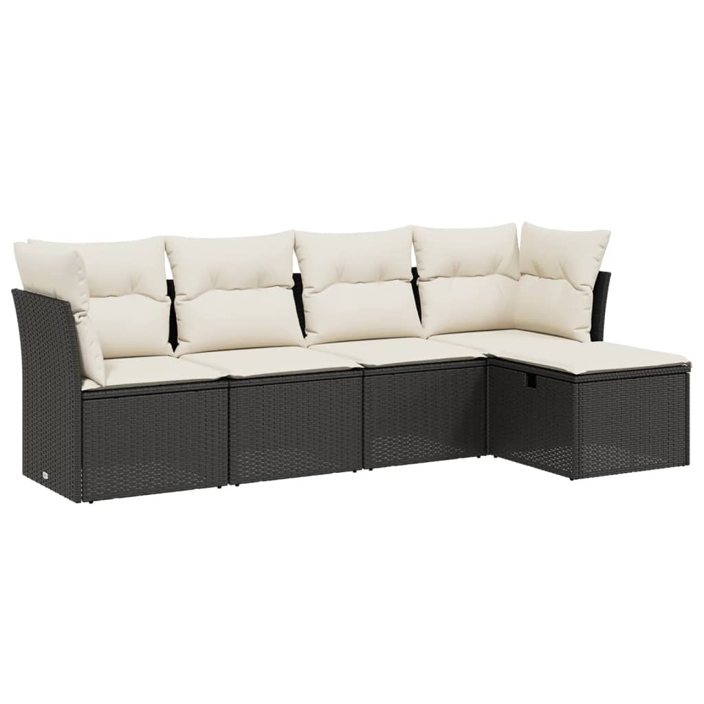 Set Divani Da Giardino 5 Pz Con Cuscini In Polyrattan Nero