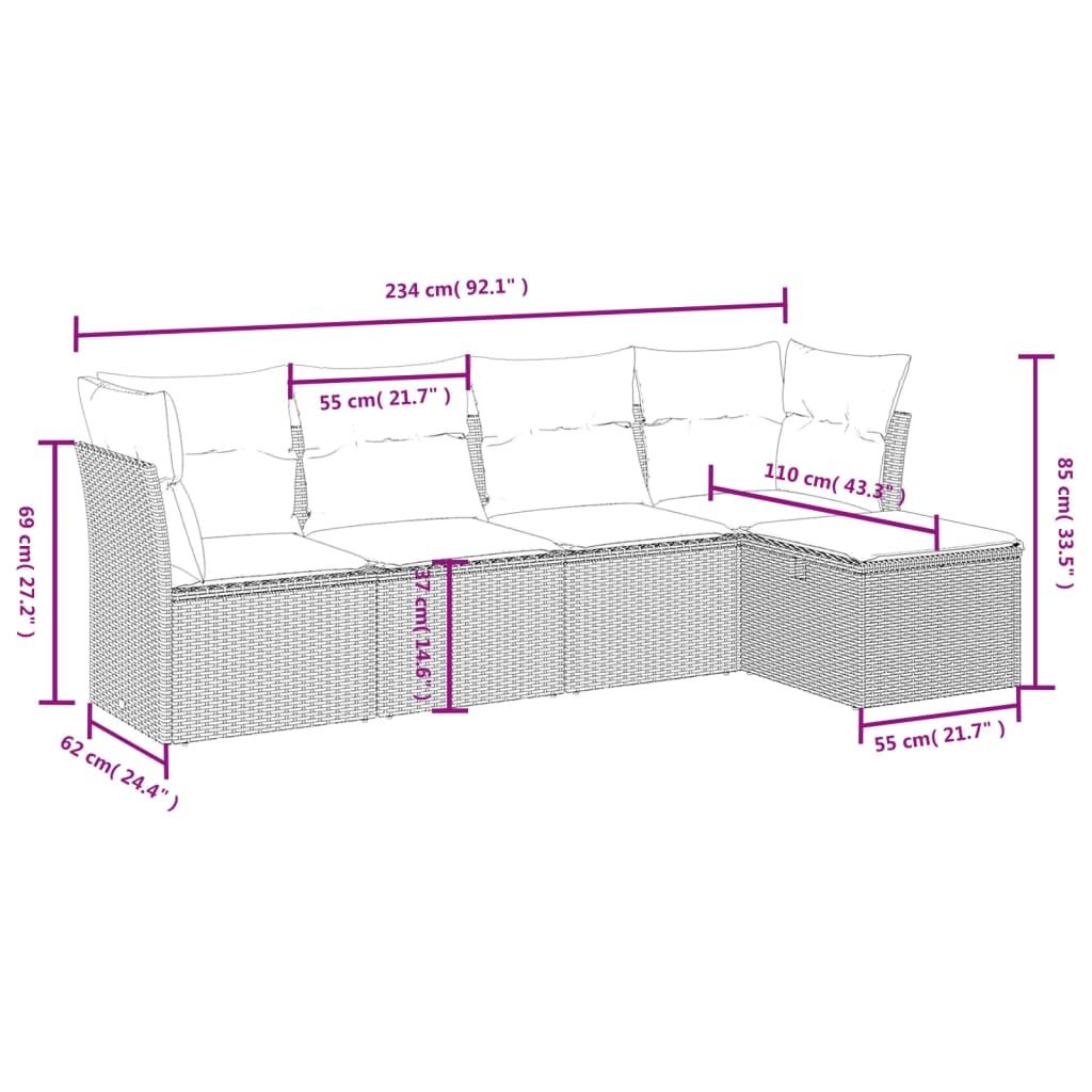 Set Divani Da Giardino 5 Pz Con Cuscini In Polyrattan Nero