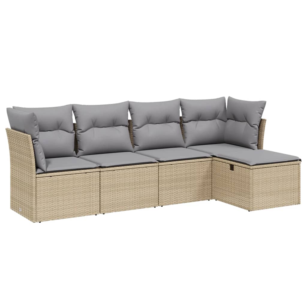 Set Divano Da Giardino 5 Pz Con Cuscini Beige Misto Polyrattan