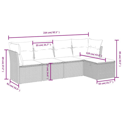 Set Divano Da Giardino 5 Pz Con Cuscini Grigio In Polyrattan