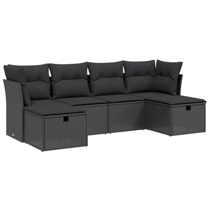 Set Divano Da Giardino 6 Pz Con Cuscini Nero In Polyrattan