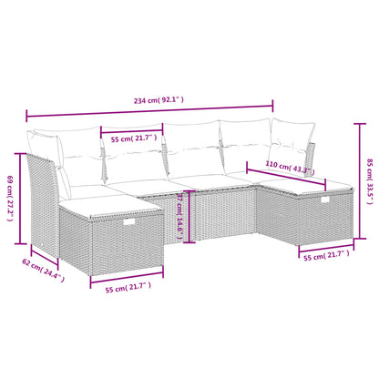 Set Divano Da Giardino 6 Pz Con Cuscini Nero In Polyrattan