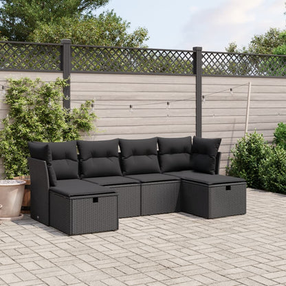 Set Divano Da Giardino 6 Pz Con Cuscini Nero In Polyrattan