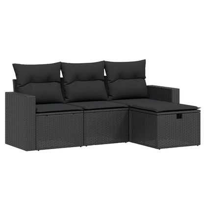 Set Divani Da Giardino 4 Pz Con Cuscini Nero In Polyrattan