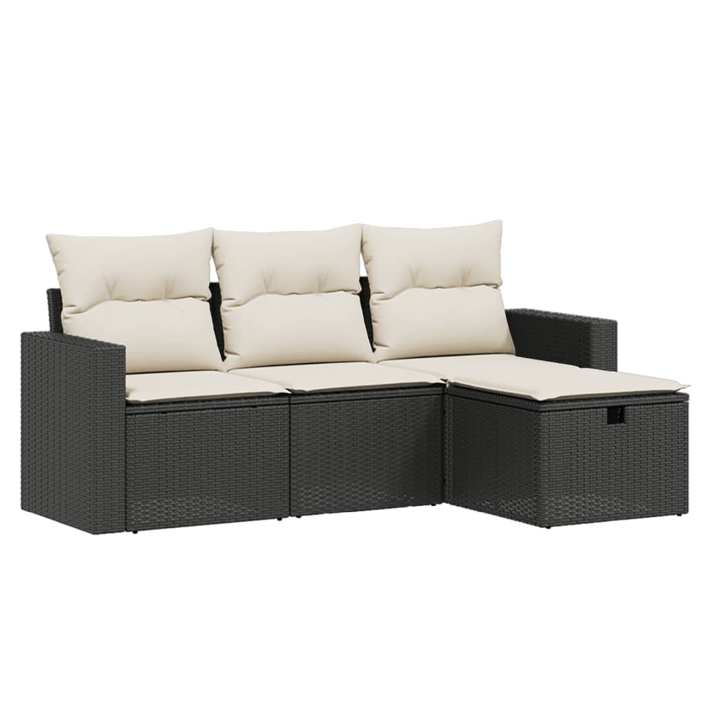 Set Divani Da Giardino 4 Pz Con Cuscini Nero In Polyrattan