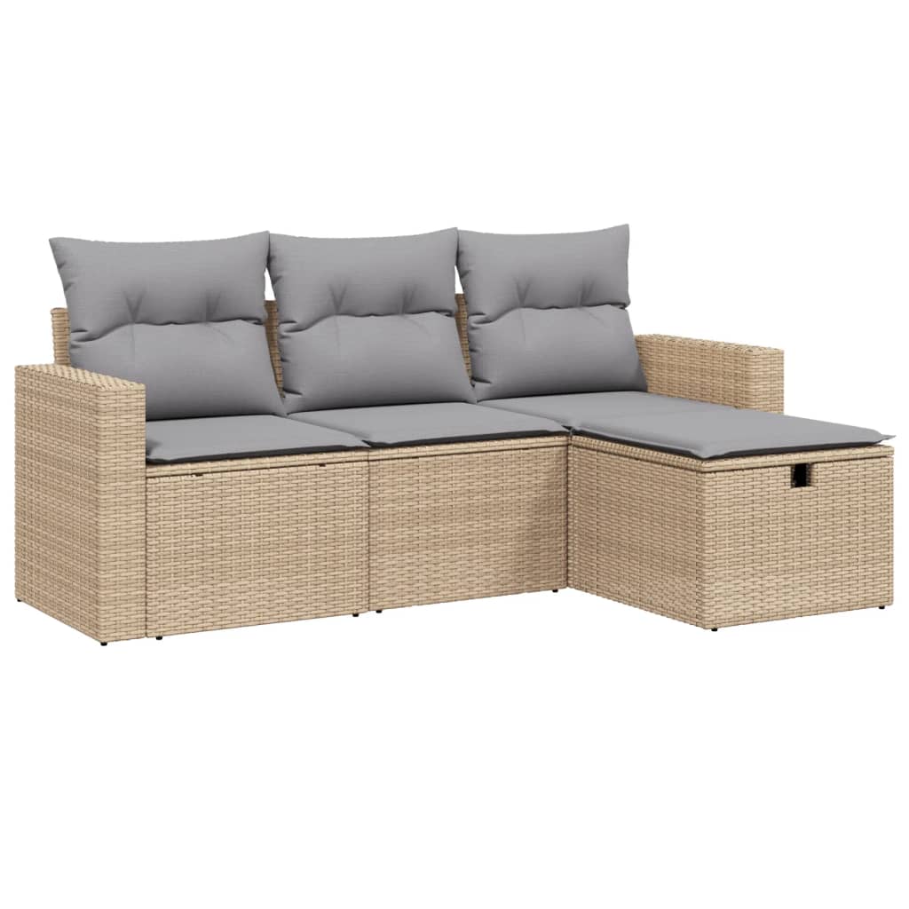 Set Divano Da Giardino 4 Pz Con Cuscini Beige Misto Polyrattan