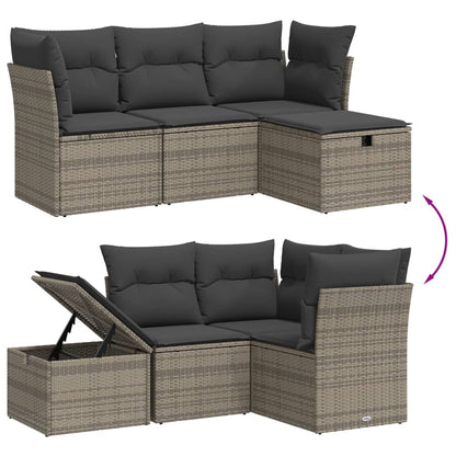 Set Divani Da Giardino 4 Pz Con Cuscini In Polyrattan Grigio