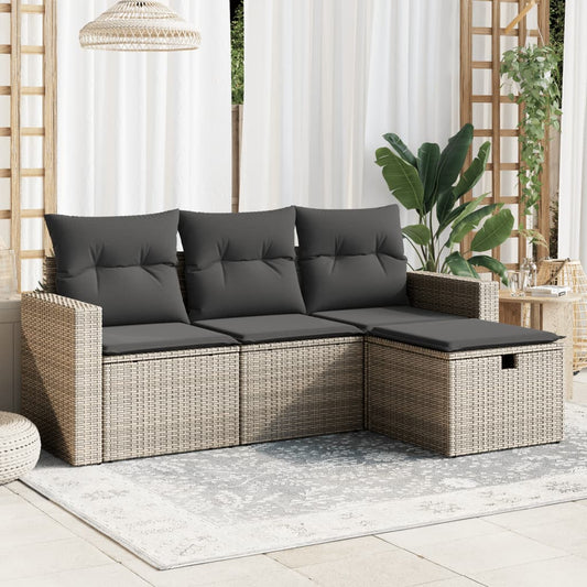 Set Divani Da Giardino 4 Pz Con Cuscini In Polyrattan Grigio