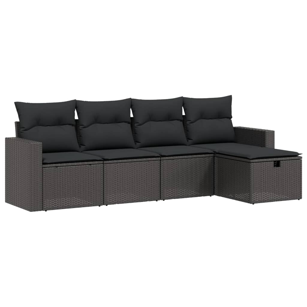 Set Divani Da Giardino 5 Pz Con Cuscini In Polyrattan Nero