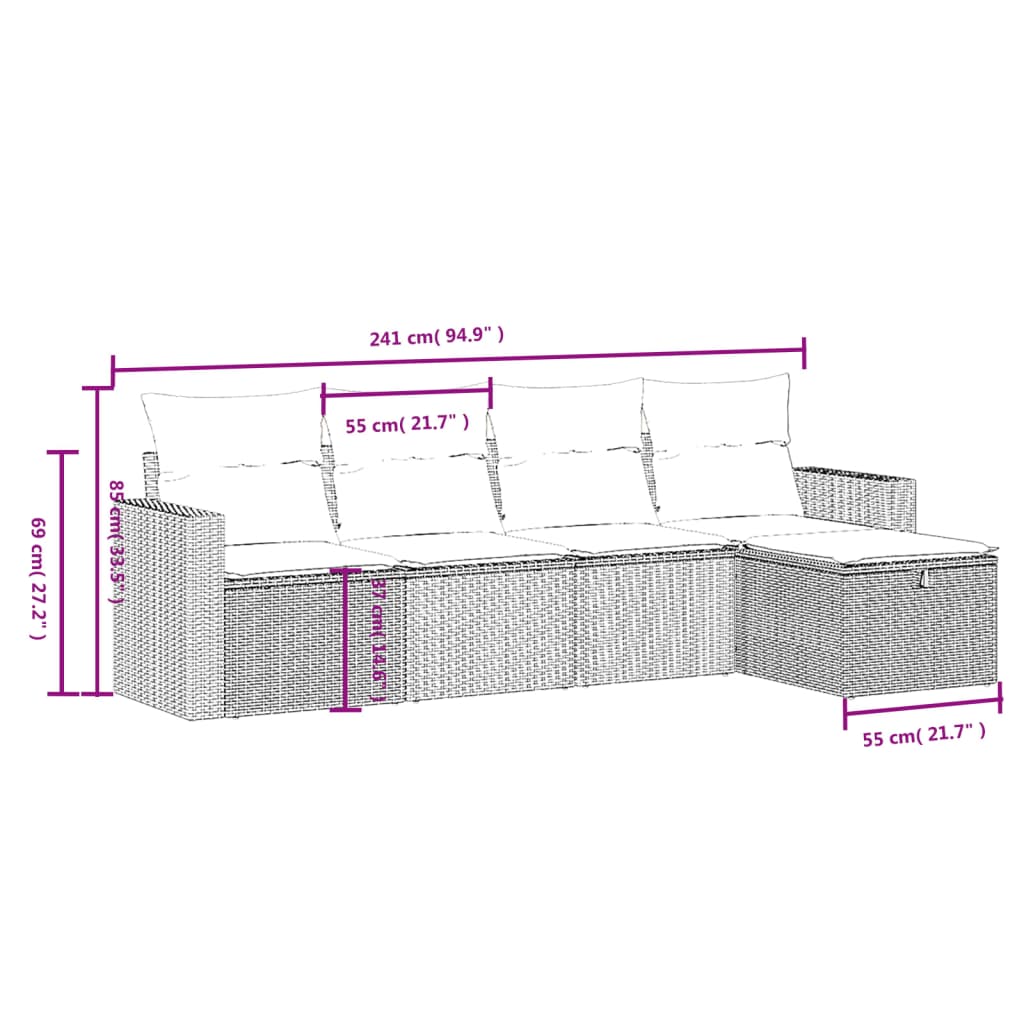 Set Divani Da Giardino 5 Pz Con Cuscini In Polyrattan Nero