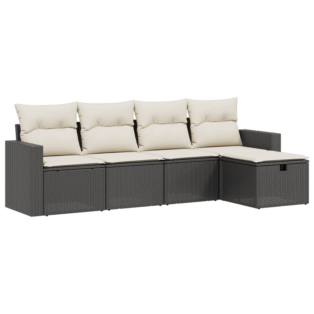 Set Divani Da Giardino 5 Pz Con Cuscini In Polyrattan Nero