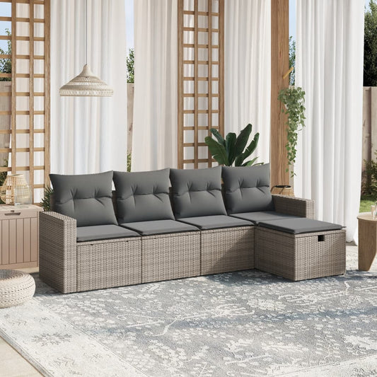 Set Divano Da Giardino 5 Pz Con Cuscini Grigio In Polyrattan