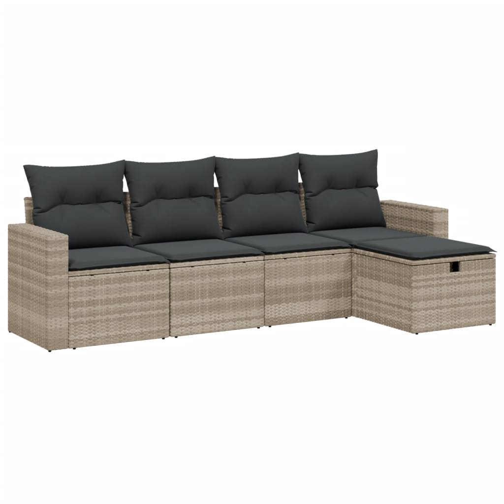 Set Divano Da Giardino 5pz Con Cuscini Grigio Chiaro Polyrattan