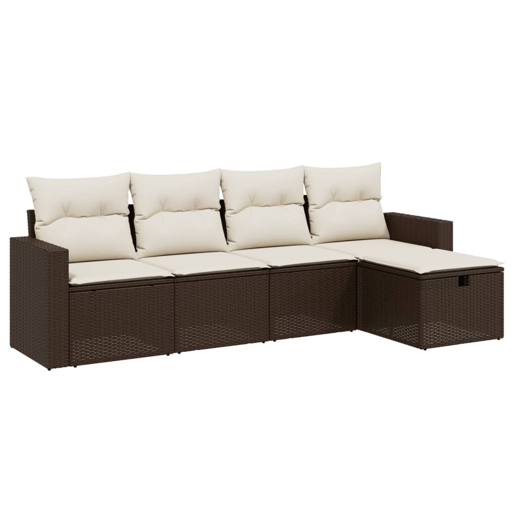 Set Divano Da Giardino 5 Pz Con Cuscini Marrone In Polyrattan