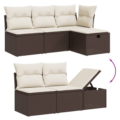 Set Divano Da Giardino 5 Pz Con Cuscini Marrone In Polyrattan