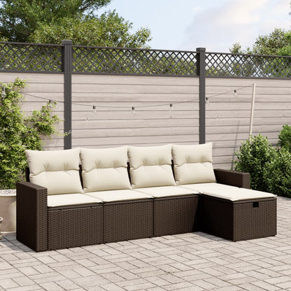 Set Divano Da Giardino 5 Pz Con Cuscini Marrone In Polyrattan