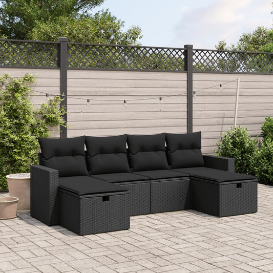 Set Divano Da Giardino 6 Pz Con Cuscini Nero In Polyrattan