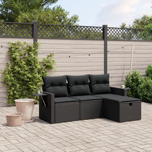 Set Divani Da Giardino 4 Pz Con Cuscini Nero In Polyrattan