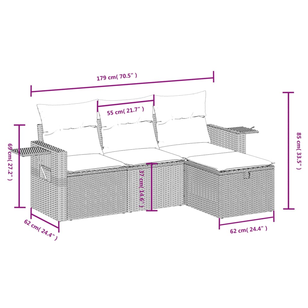 Set Divani Da Giardino 4 Pz Con Cuscini Nero In Polyrattan