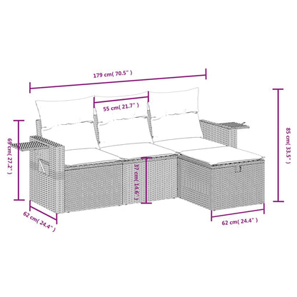 Set Divano Da Giardino 4 Pz Con Cuscini Beige In Polyrattan