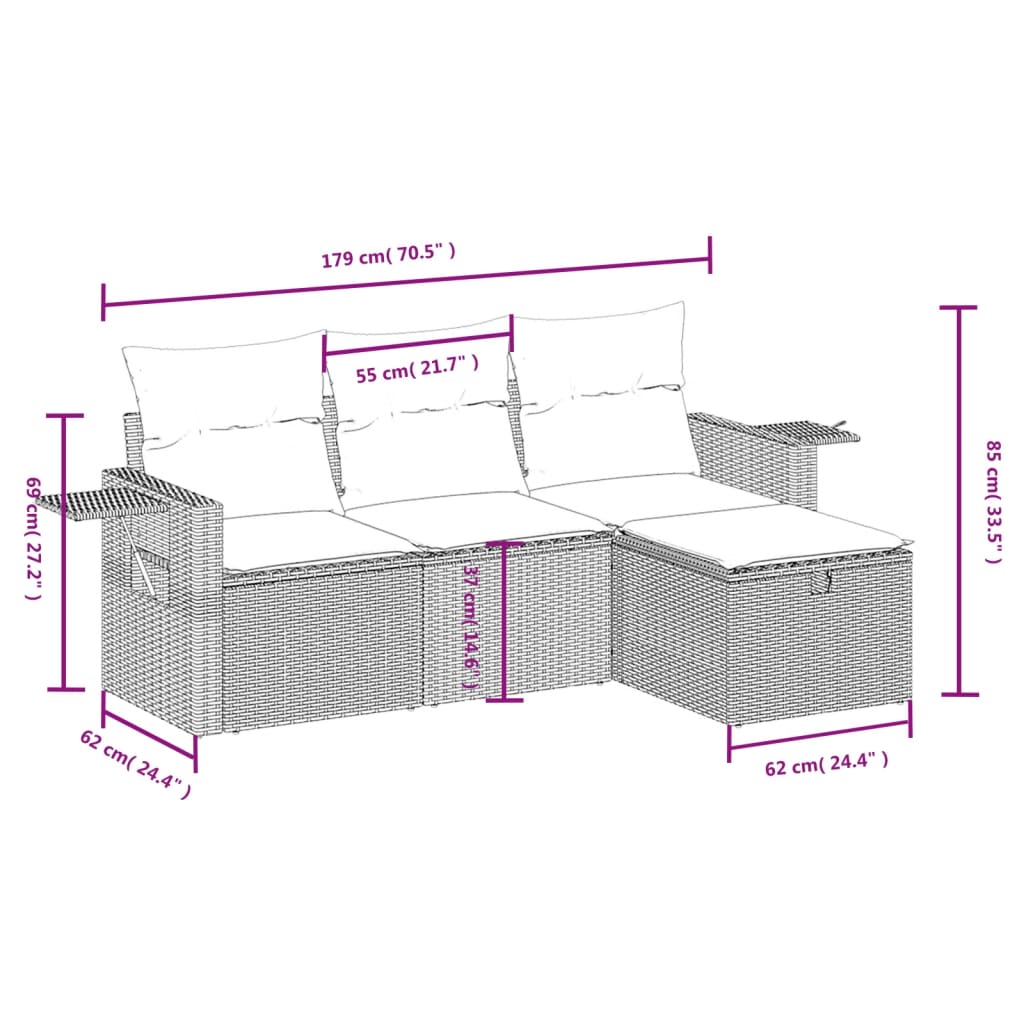 Set Divano Da Giardino 4pz Con Cuscini Grigio Chiaro Polyrattan