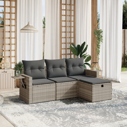 Set Divano Da Giardino 4pz Con Cuscini Grigio Chiaro Polyrattan