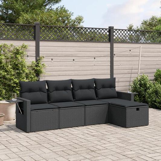 Set Divani Da Giardino 5 Pz Con Cuscini In Polyrattan Nero