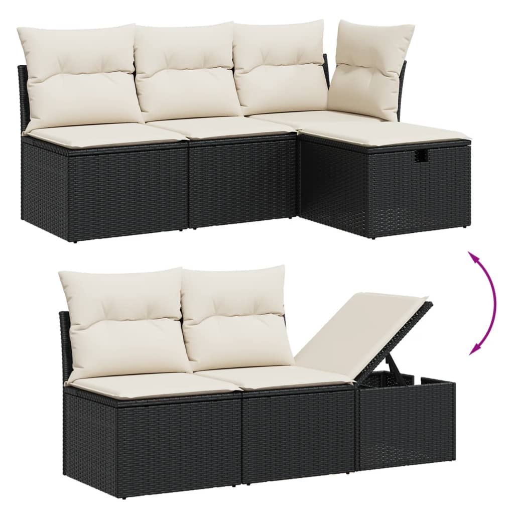 Set Divani Da Giardino 5 Pz Con Cuscini In Polyrattan Nero