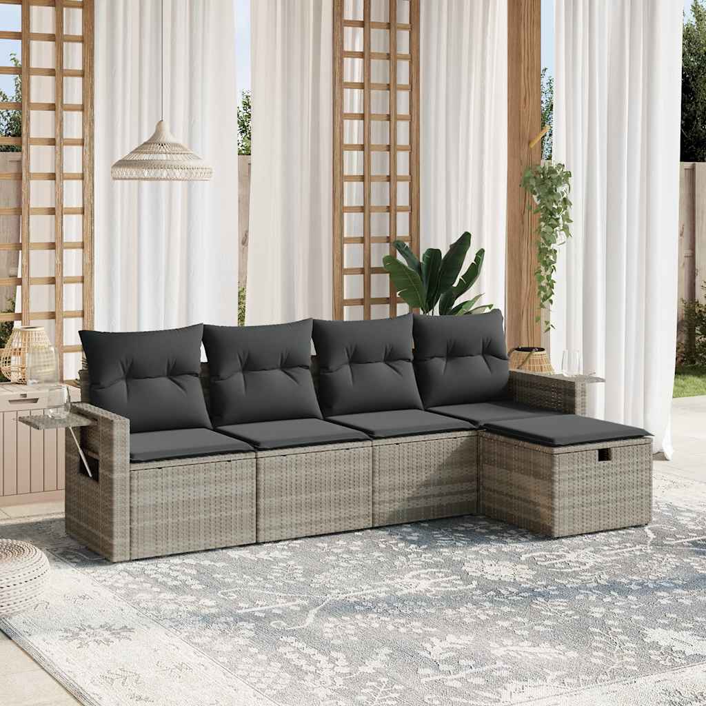 Set Divano Da Giardino 5pz Con Cuscini Grigio Chiaro Polyrattan