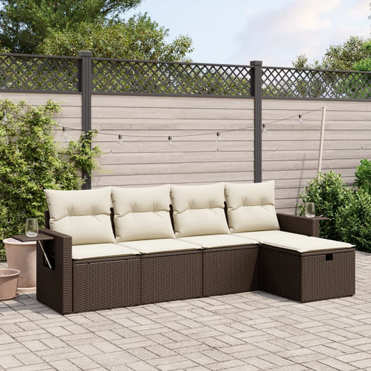 Set Divano Da Giardino 5 Pz Con Cuscini Marrone In Polyrattan