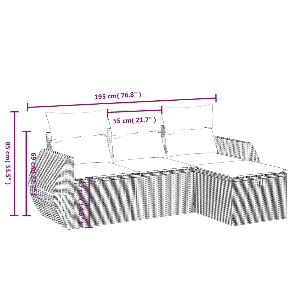 Set Divani Da Giardino 4 Pz Con Cuscini Nero In Polyrattan