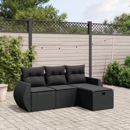 Set Divani Da Giardino 4 Pz Con Cuscini Nero In Polyrattan