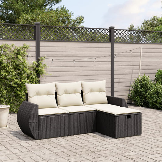 Set Divani Da Giardino 4 Pz Con Cuscini Nero In Polyrattan