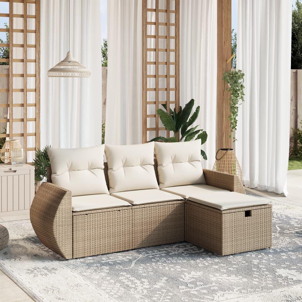 Set Divano Da Giardino 4 Pz Con Cuscini Beige In Polyrattan