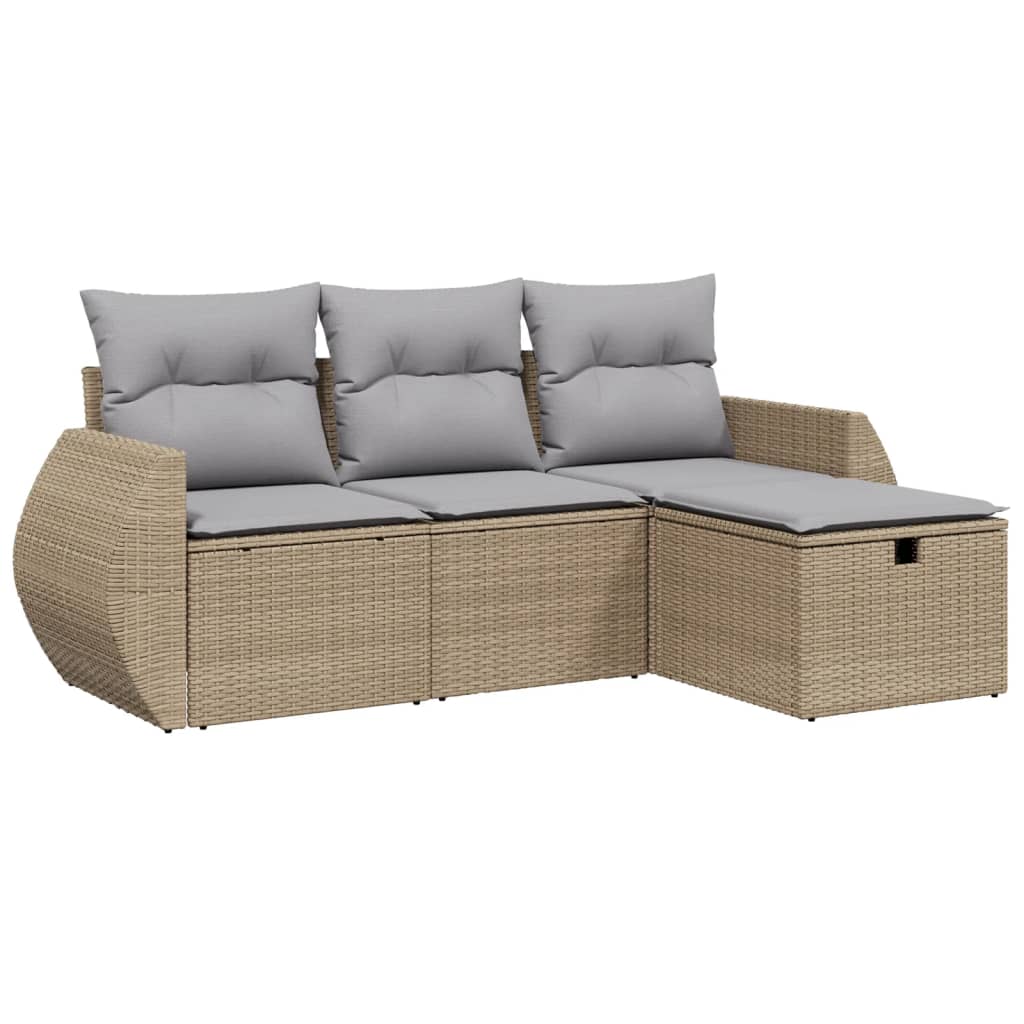 Set Divano Da Giardino 4 Pz Con Cuscini Beige Misto Polyrattan