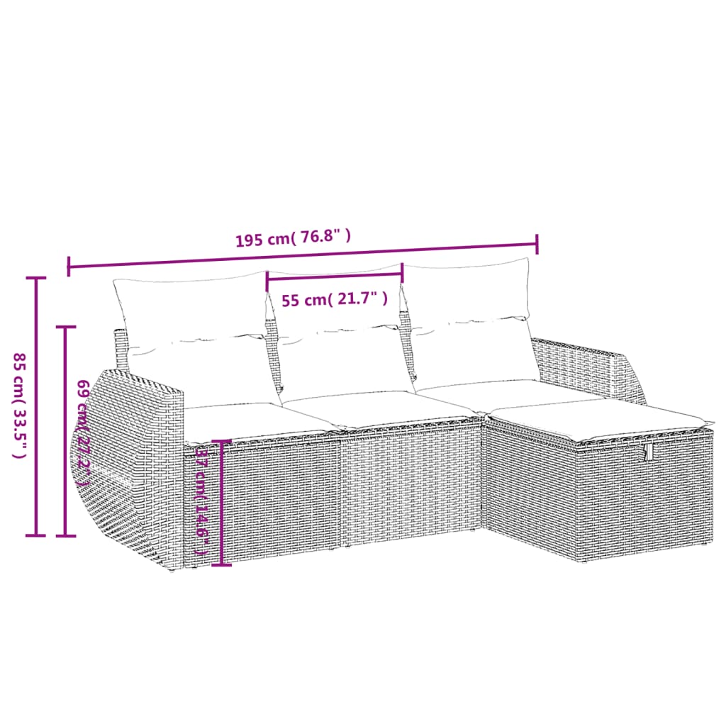 Set Divani Da Giardino 4 Pz Con Cuscini In Polyrattan Grigio