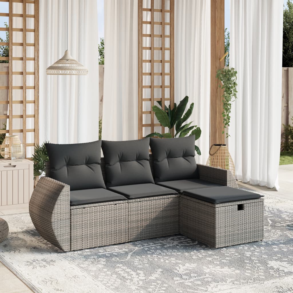 Set Divani Da Giardino 4 Pz Con Cuscini In Polyrattan Grigio