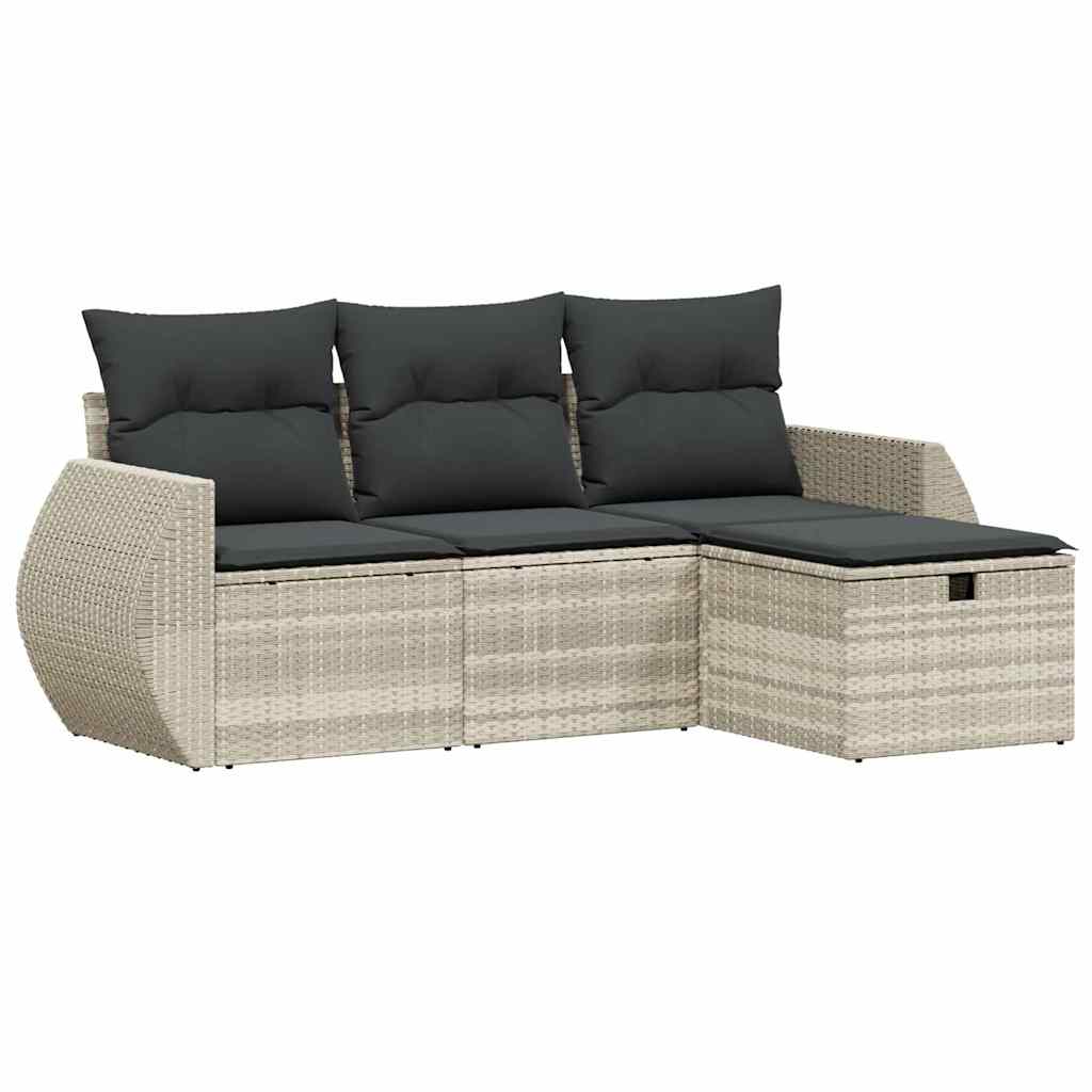 Set Divano Da Giardino 4pz Con Cuscini Grigio Chiaro Polyrattan