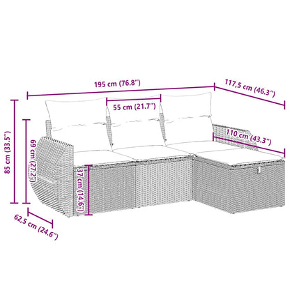 Set Divano Da Giardino 4pz Con Cuscini Grigio Chiaro Polyrattan