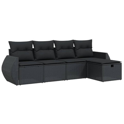 Set Divani Da Giardino 5 Pz Con Cuscini In Polyrattan Nero