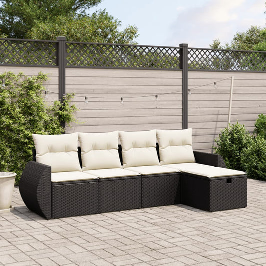 Set Divani Da Giardino 5 Pz Con Cuscini In Polyrattan Nero