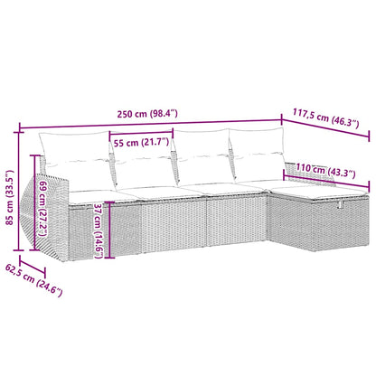 Set Divano Da Giardino 5pz Con Cuscini Grigio Chiaro Polyrattan