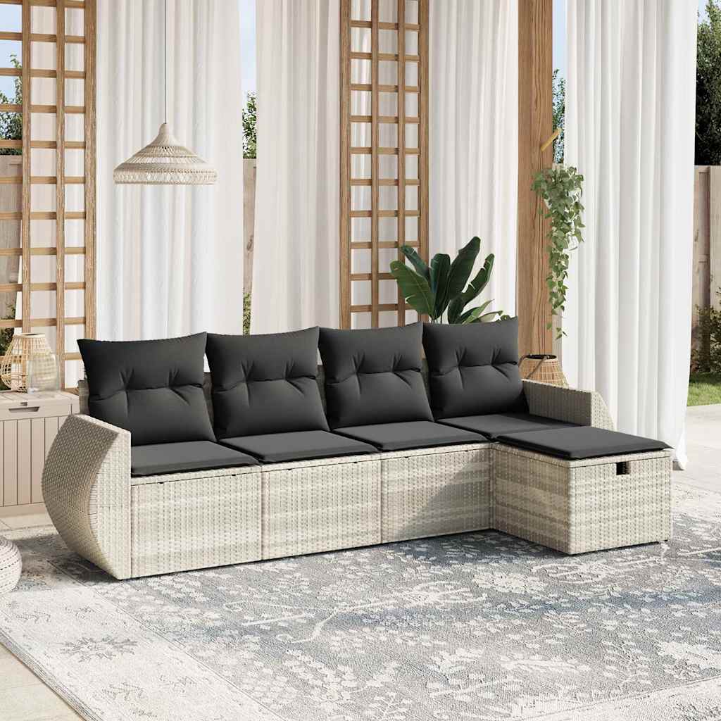 Set Divano Da Giardino 5pz Con Cuscini Grigio Chiaro Polyrattan