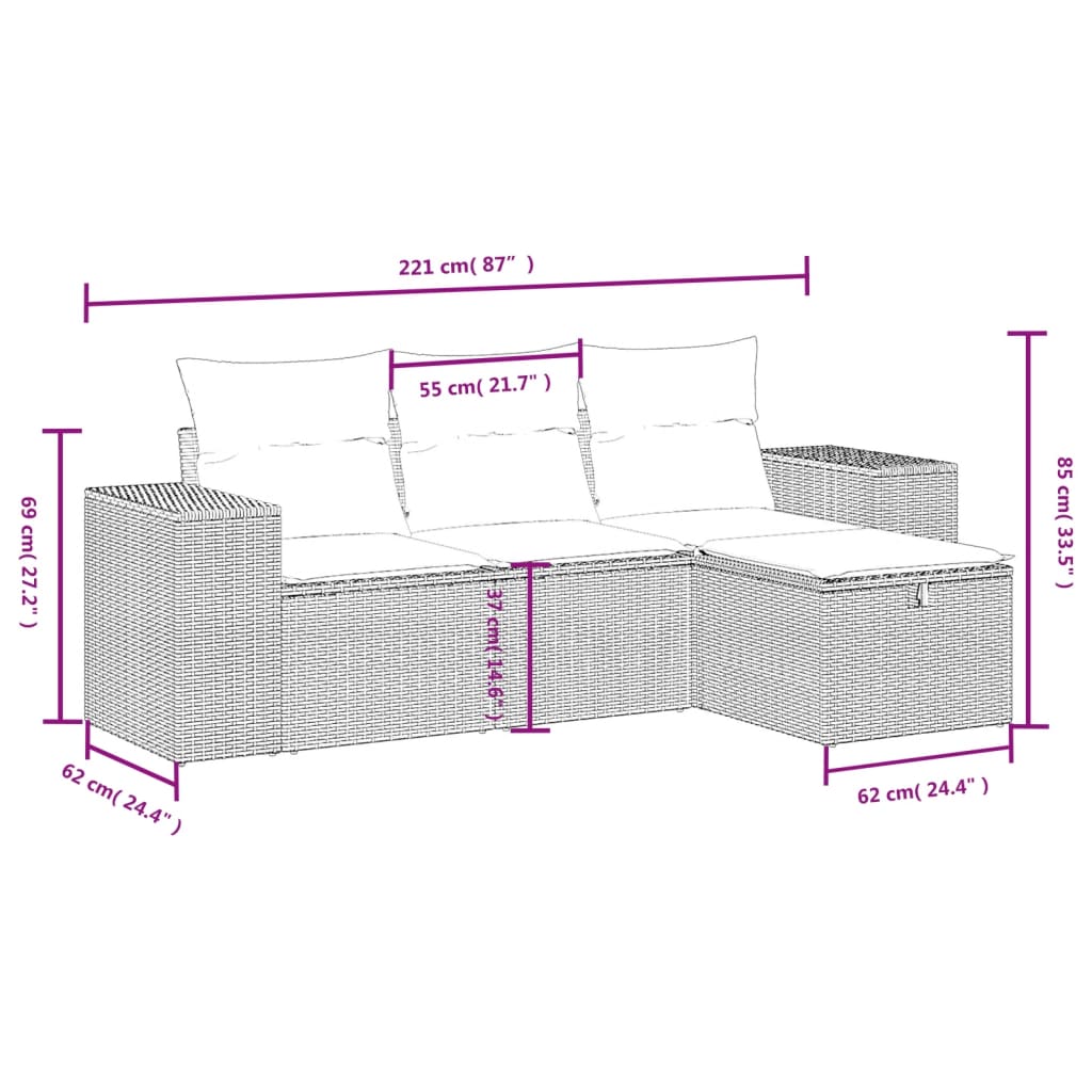 Set Divani Da Giardino 4 Pz Con Cuscini Nero In Polyrattan