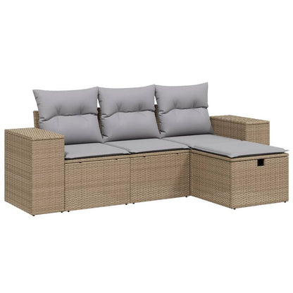 Set Divano Da Giardino 4 Pz Con Cuscini Beige Misto Polyrattan