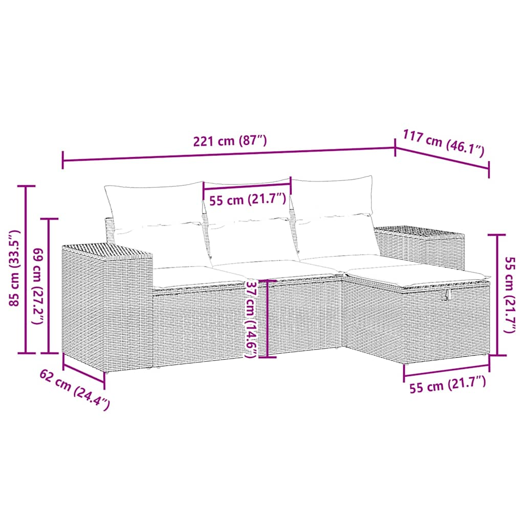 Set Divano Da Giardino 4pz Con Cuscini Grigio Chiaro Polyrattan