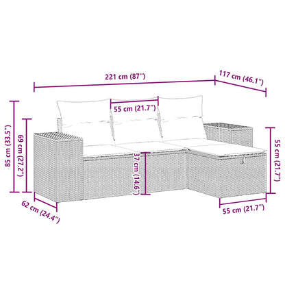 Set Divano Da Giardino 4pz Con Cuscini Grigio Chiaro Polyrattan