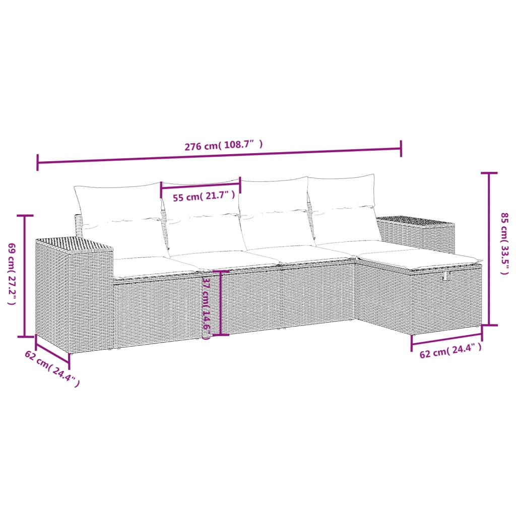 Set Divani Da Giardino 5 Pz Con Cuscini In Polyrattan Nero