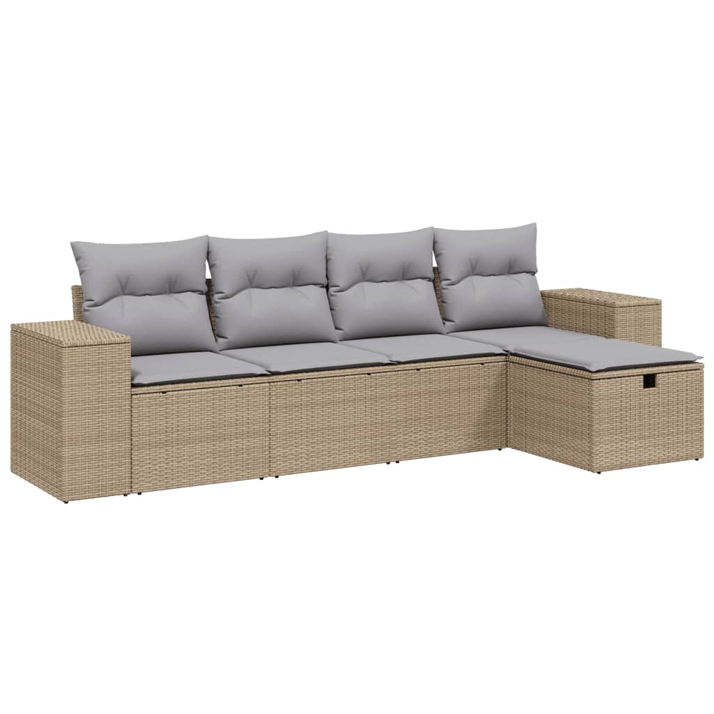 Set Divano Da Giardino 5 Pz Con Cuscini Beige Misto Polyrattan