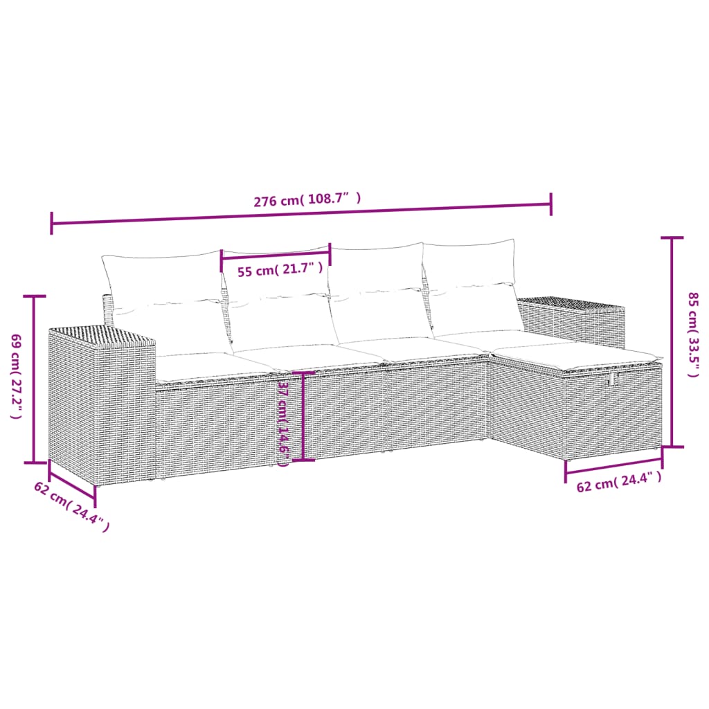 Set Divano Da Giardino 5 Pz Con Cuscini Beige Misto Polyrattan